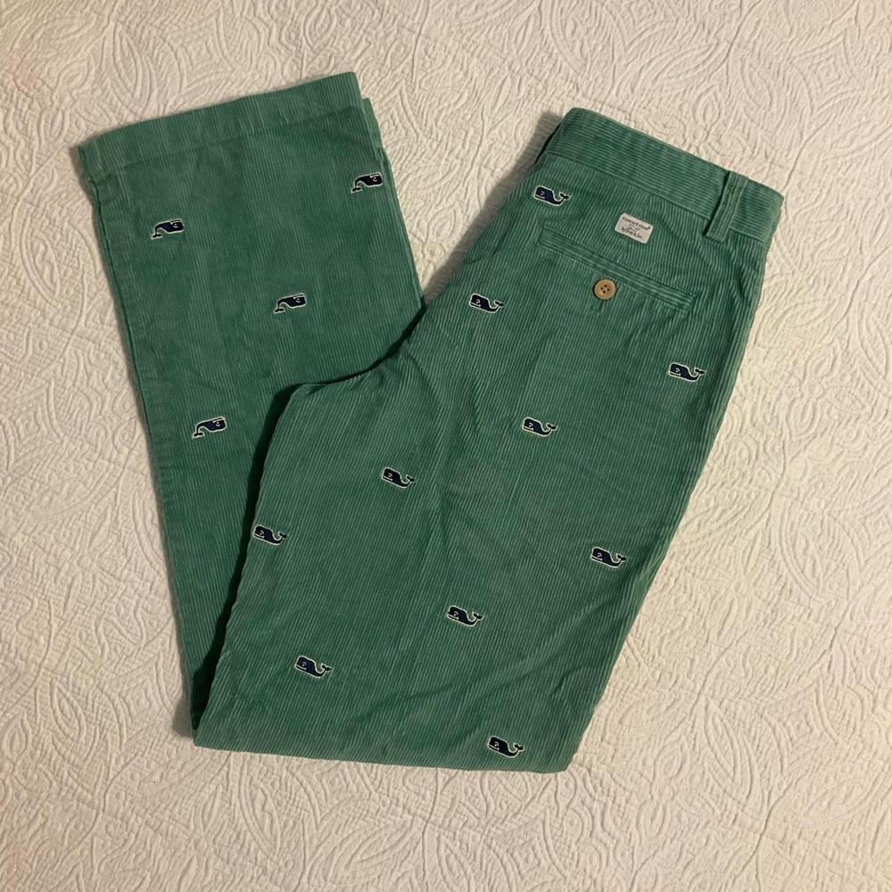 Vineyard Vines Boys 18 Green Corduroy Pants Embroidered Whale Preppy